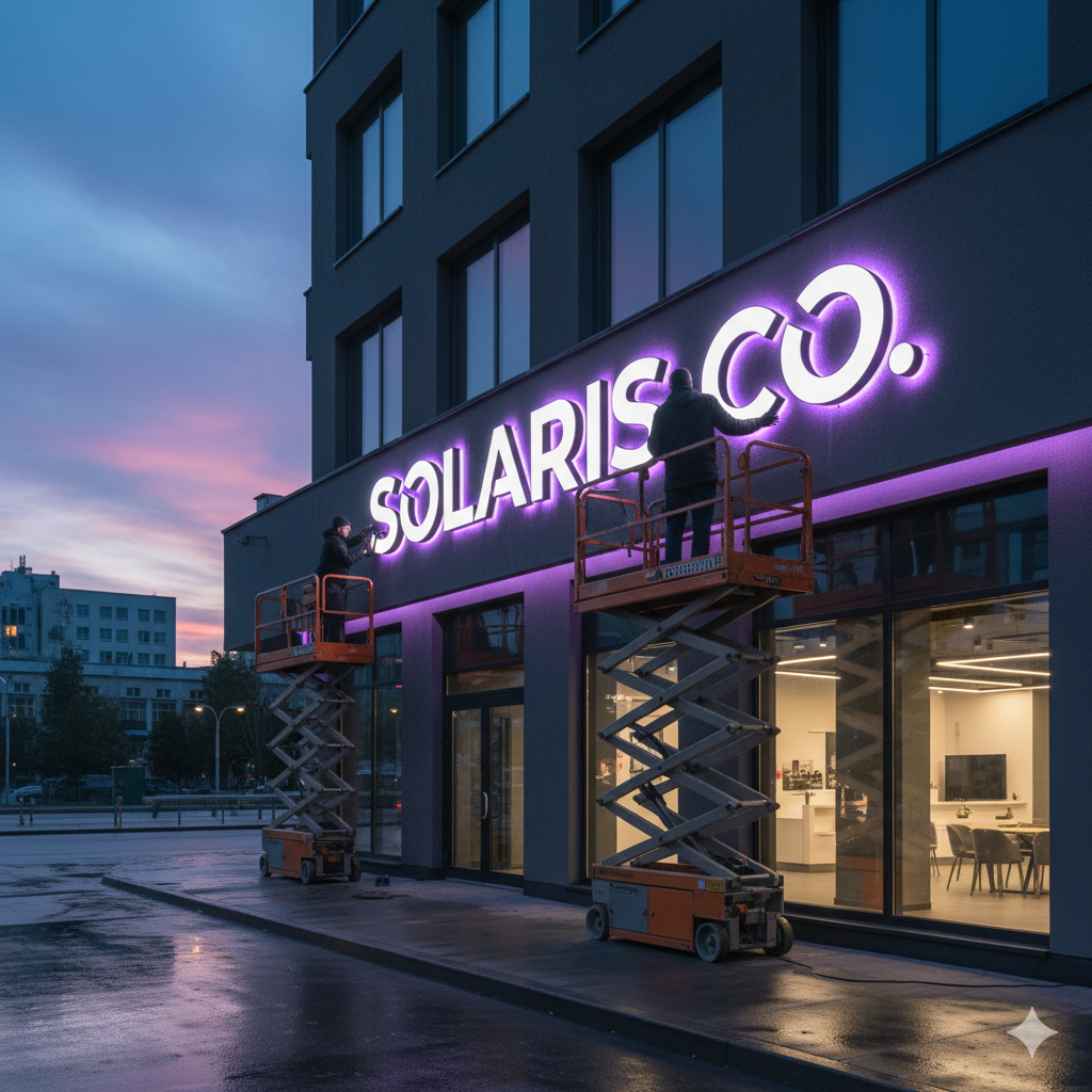 Pose d'enseigne professionnelle - Installation enseignes LED et caissons lumineux